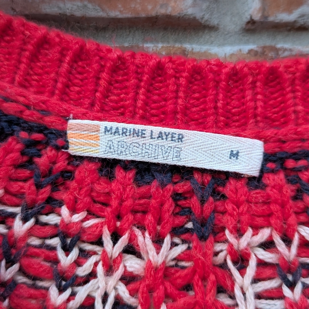 Marine Layer Archive Fair Isle Alpine Sweater Red M Wool Alpaca Blend - Picture 4 of 10